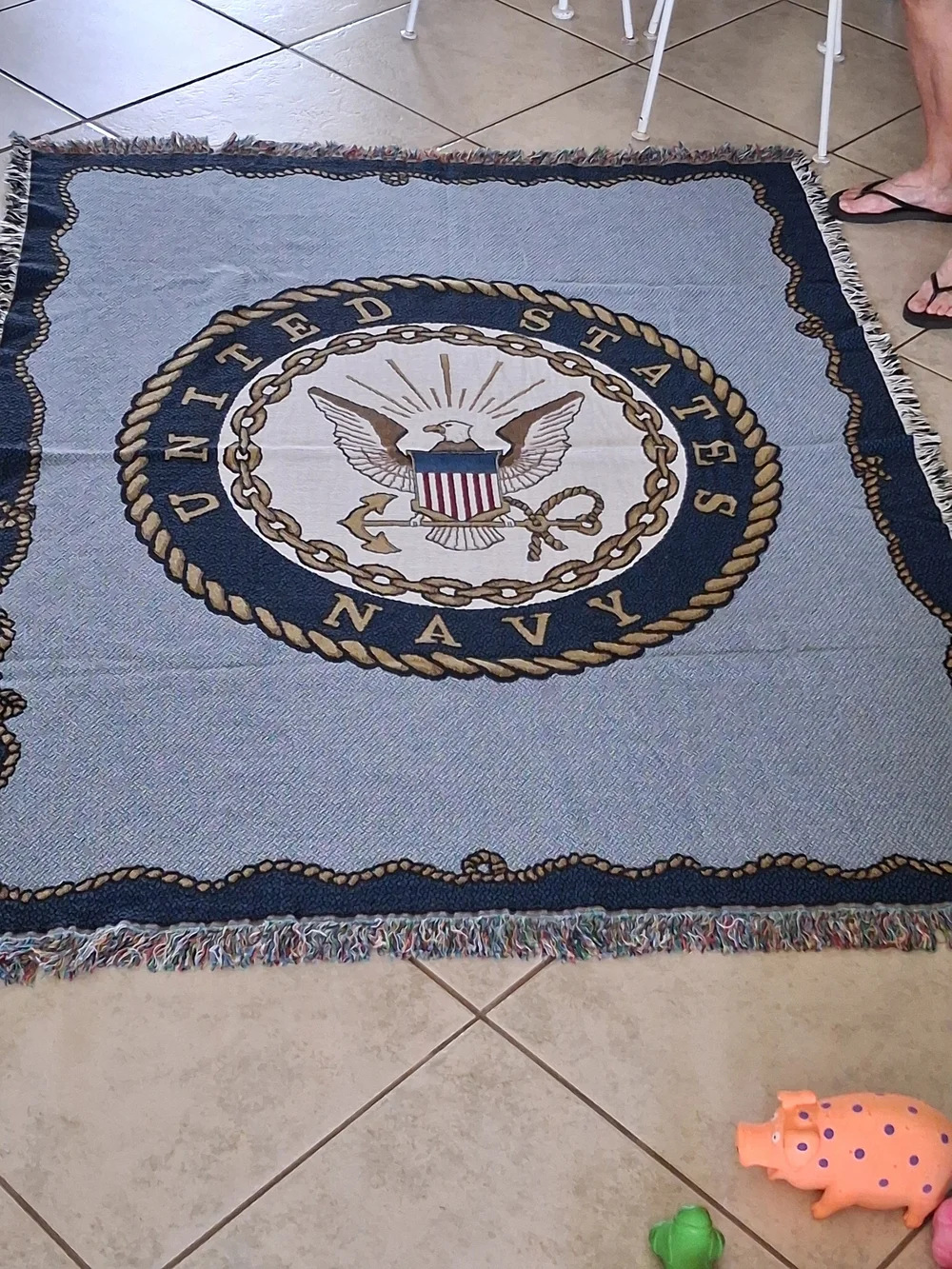 United States Navy Emblem Woven Throw Blanket - Blue